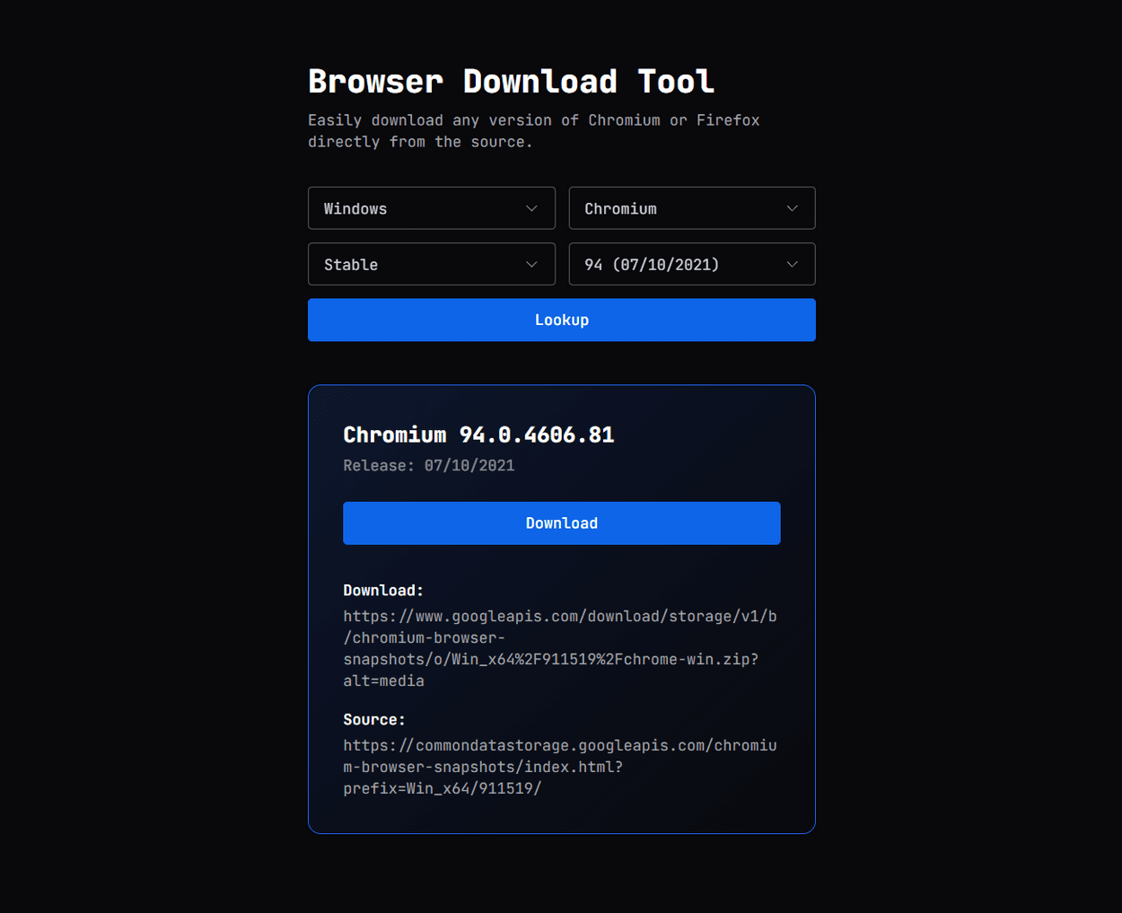 Screenshot/Mock-up of the project: Browser Download Tool